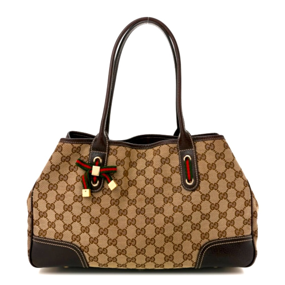 Gucci Brown and Tan GG Canvas Tote. Monogram Princy Tote, Dark Brown,Medium size